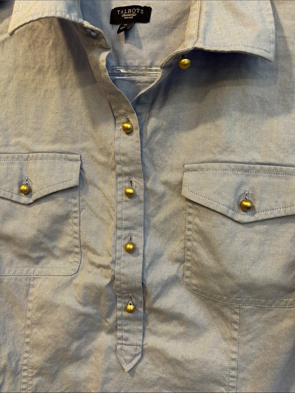 Vintage Talbots Light Blue Button-Popover Shirt with Epaulettes - Picture 2 of 10